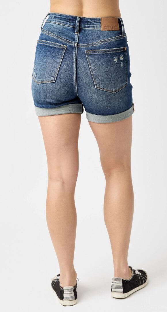 HW Tummy Control Vintage Wash Cuffed Shorts
