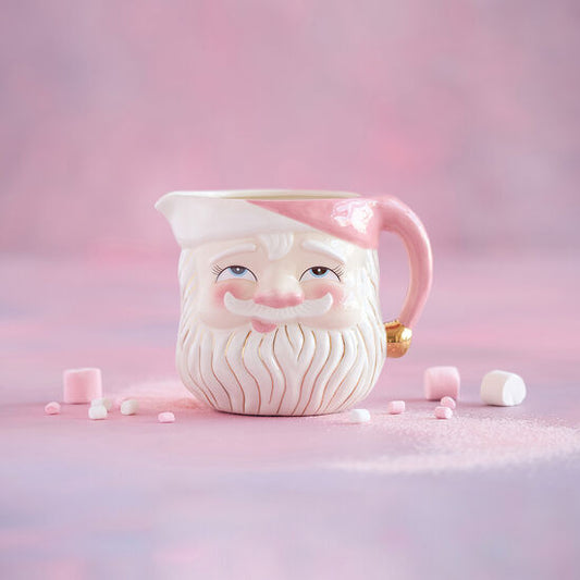 Papa Noel Pink Pitcher, Ceramic, 9.75