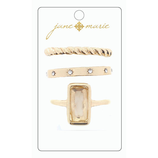 Set Of 3, Clear Rectangle Ring