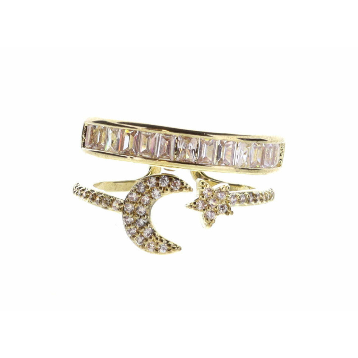 Two Tier Crystal Star & Moon Ring