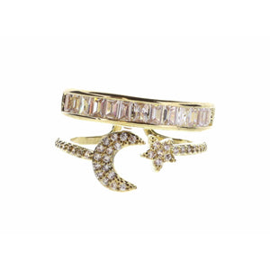 Two Tier Crystal Star & Moon Ring