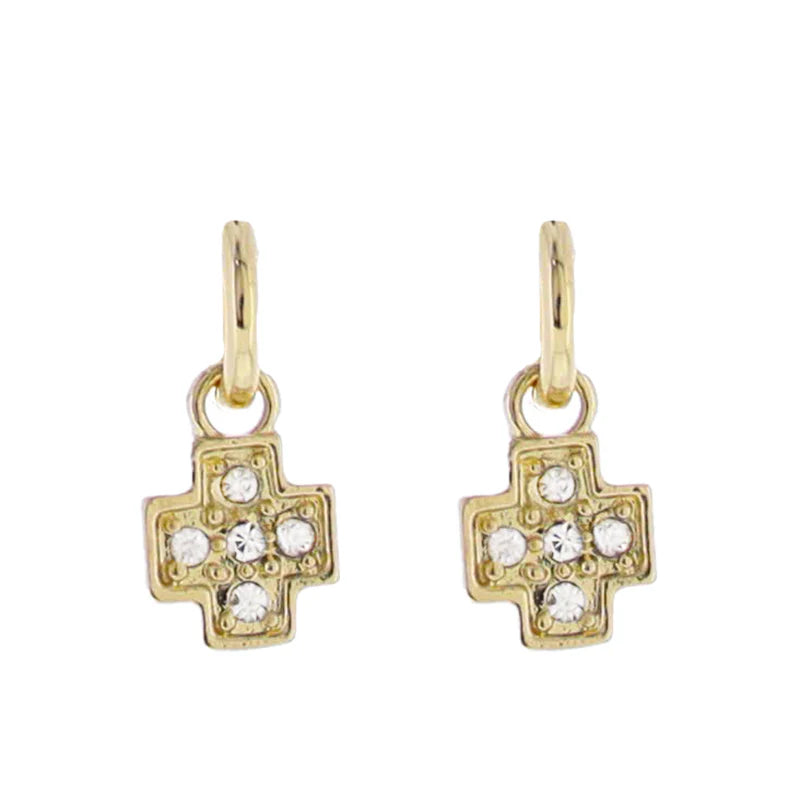 Gold Huggie Earring with Clear Crystal Cross