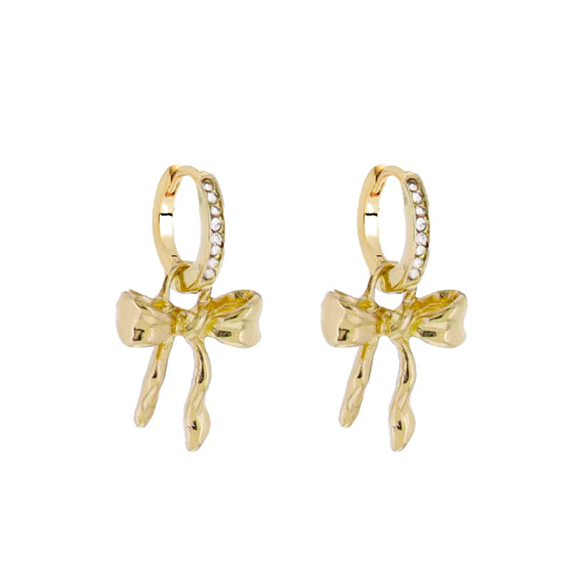 Gold Huggie Earring with Gold Bow