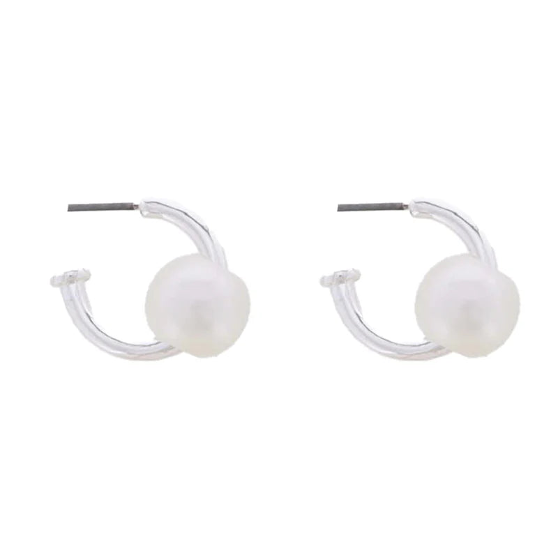 Silver Huggie Earring with Pearl