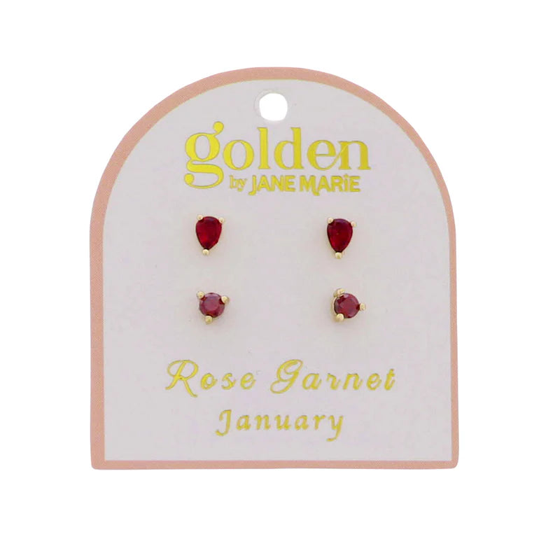 Birthstone 18k Gold Plated Stud Earrings  (set of 2)