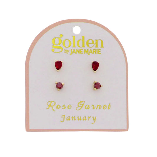 Birthstone 18k Gold Plated Stud Earrings  (set of 2)