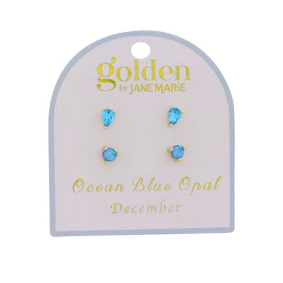 Birthstone 18k Gold Plated Stud Earrings  (set of 2)