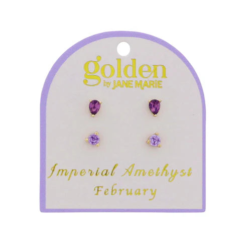 Birthstone 18k Gold Plated Stud Earrings  (set of 2)