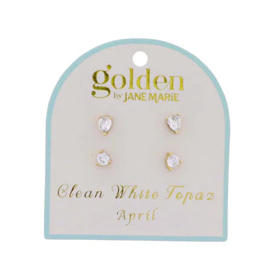 Birthstone 18k Gold Plated Stud Earrings  (set of 2)