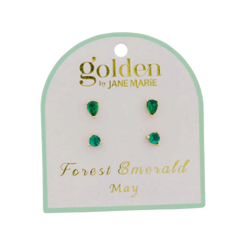Birthstone 18k Gold Plated Stud Earrings  (set of 2)