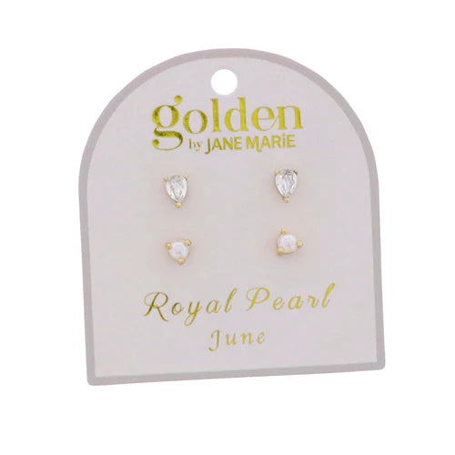 Birthstone 18k Gold Plated Stud Earrings  (set of 2)