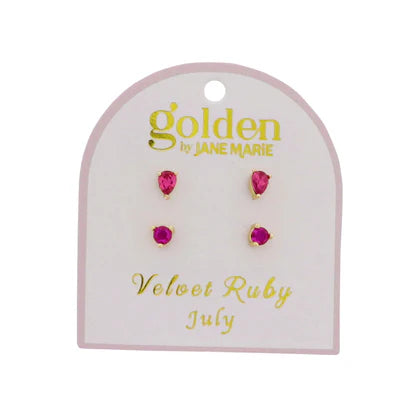 Birthstone 18k Gold Plated Stud Earrings  (set of 2)