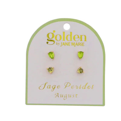 Birthstone 18k Gold Plated Stud Earrings  (set of 2)