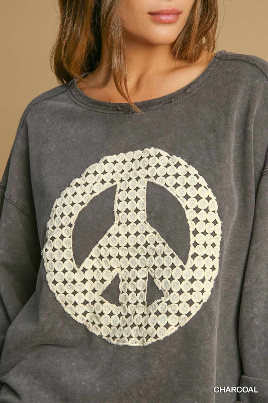 French Terry Peace Sign Long Sleeve Top