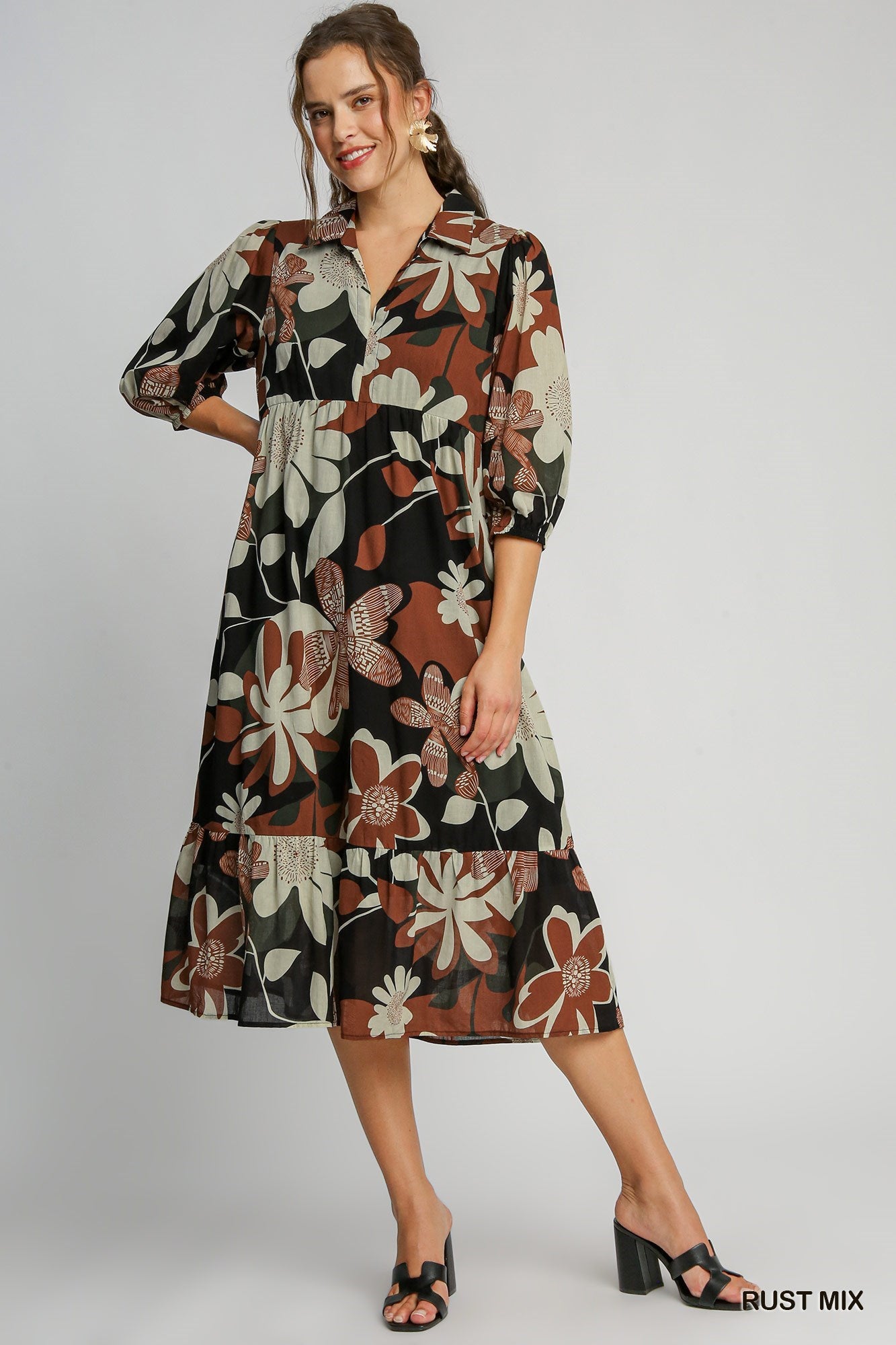 Floral Abstract Print Tiered Dress