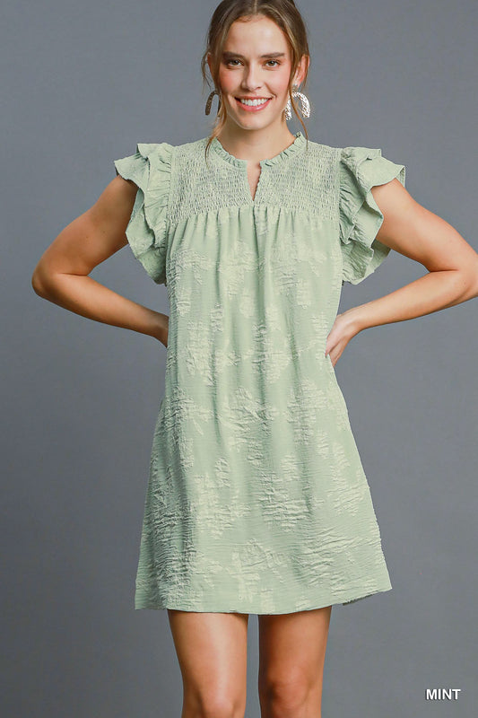 Mint Green Smocked Floral Burnout Mini Dress