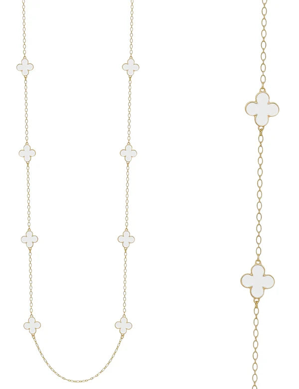 White Color Coated Clover with Gold Chain