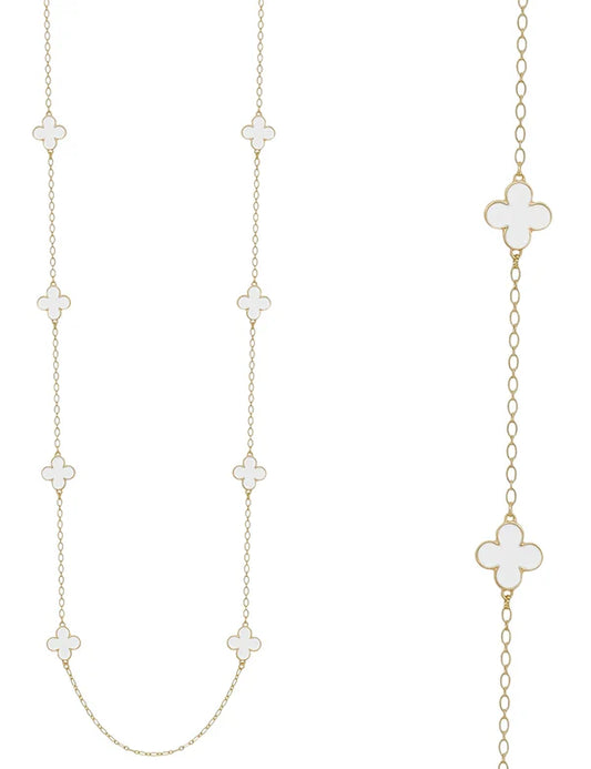 White Color Coated Clover with Gold Chain