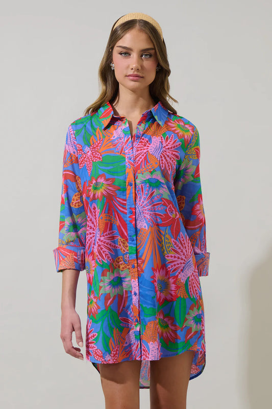 Cindal Floral Luba Oversized Shirt Mini Dress
