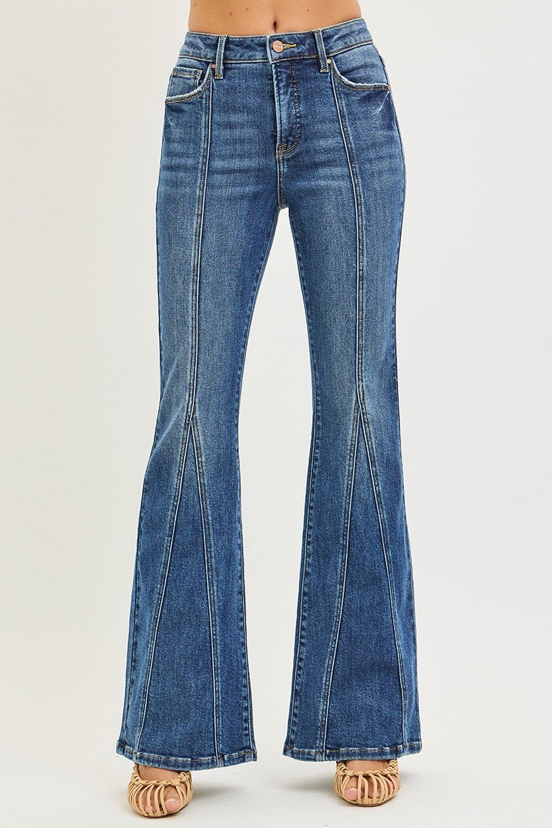 TUMMY CONTROL HIGH RISE FLARE JEANS WITH FRONT SEAM DETAIL