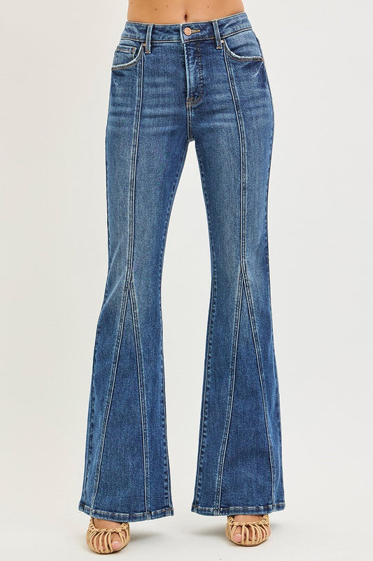 TUMMY CONTROL HIGH RISE FLARE JEANS WITH FRONT SEAM DETAIL