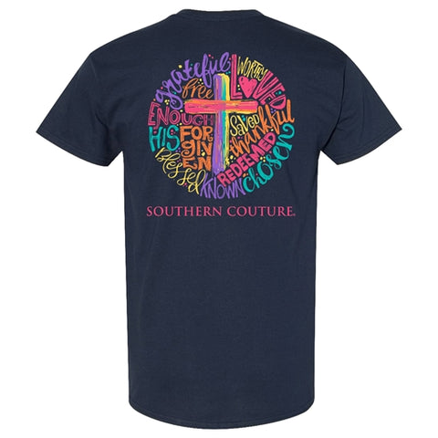 Brushstroke Cross Circle-Navy T-Shirt