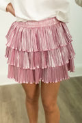 Pink Shimmer Ruffle Skirt W Shorts