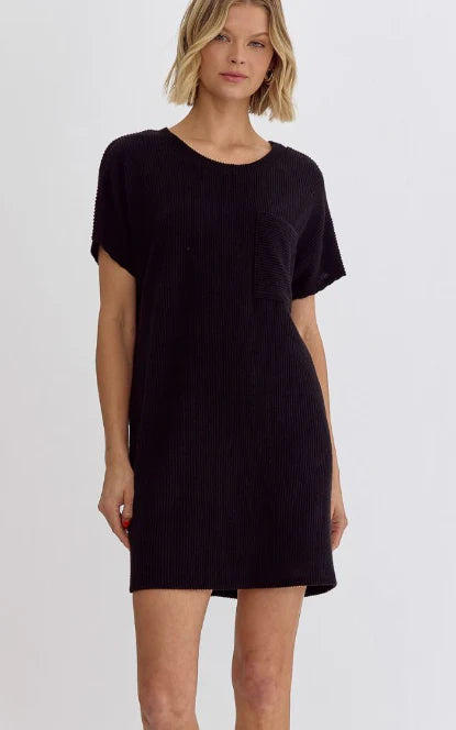 Ribbed Round Neck Mini Dress