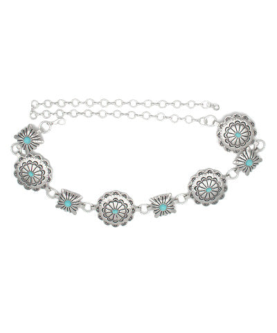 Square Stone Accent Concho Chain Belt