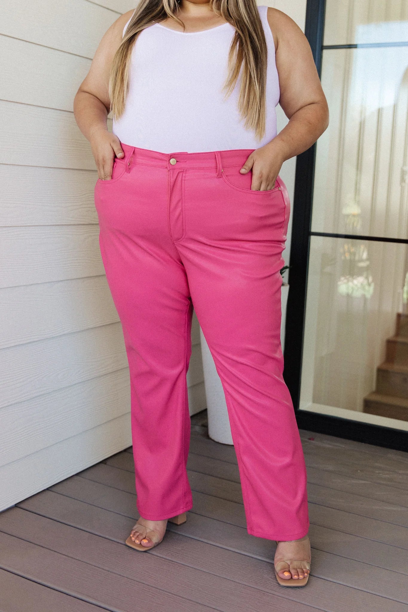 Judy Blue Pink Faux Leather Straight Pants