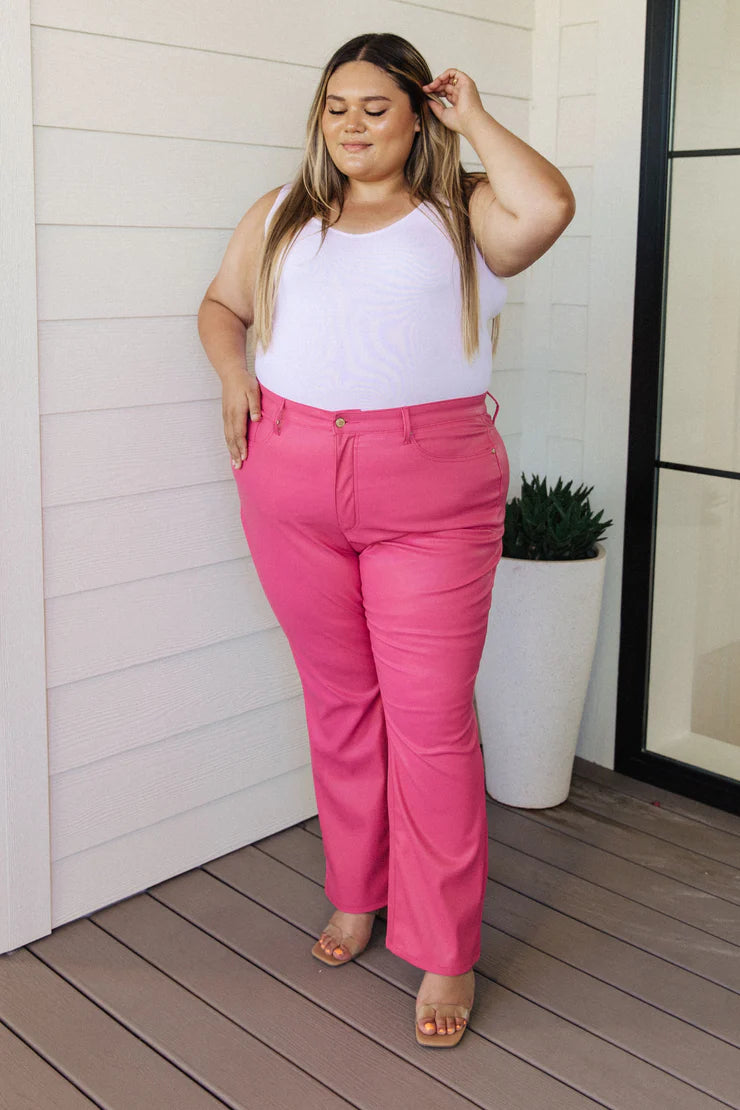 Judy Blue Pink Faux Leather Straight Pants