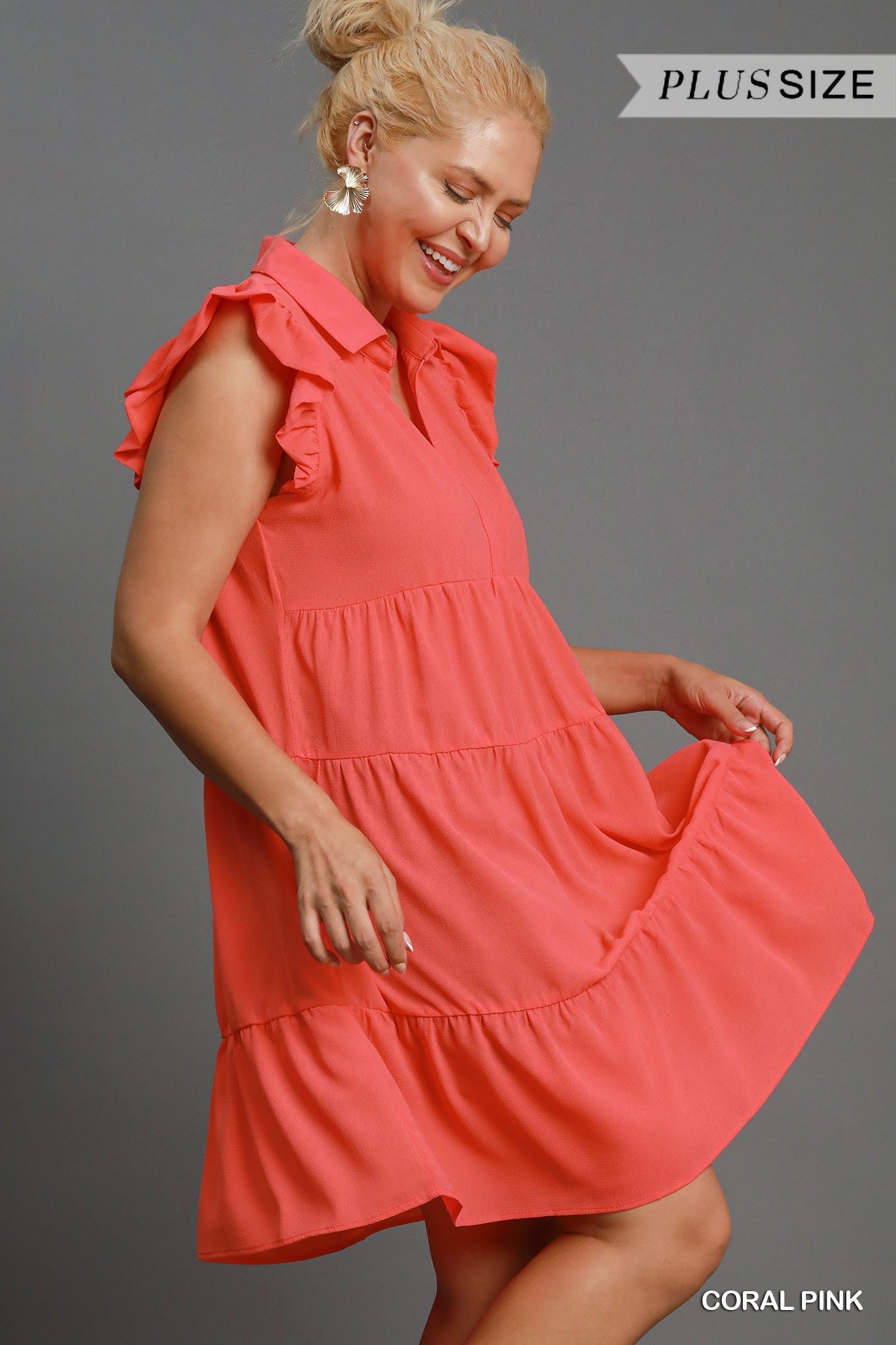 Flutter Sleeve Coral Tiered Dress