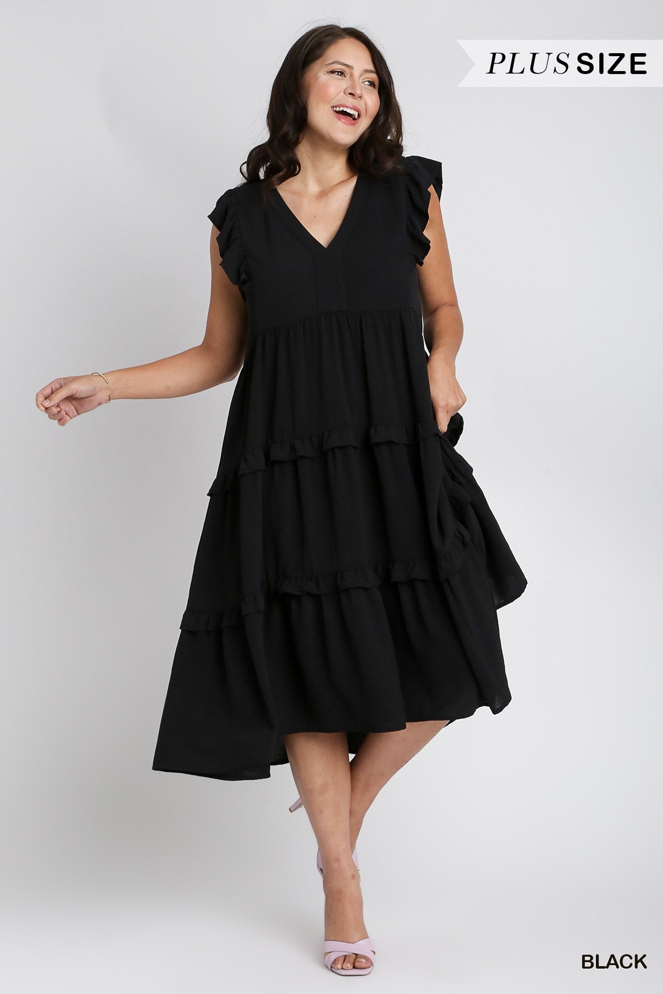 Black Ruffle Tiered Midi Dress