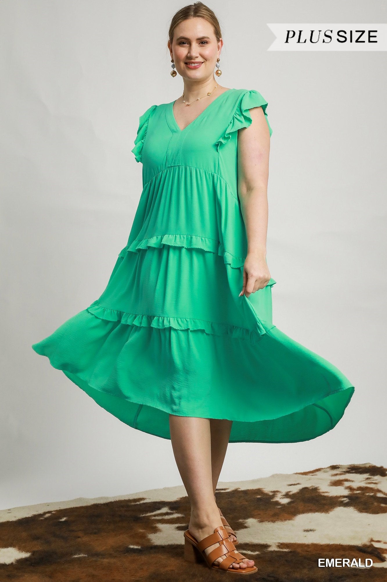 Teal Ruffle Dress midi length