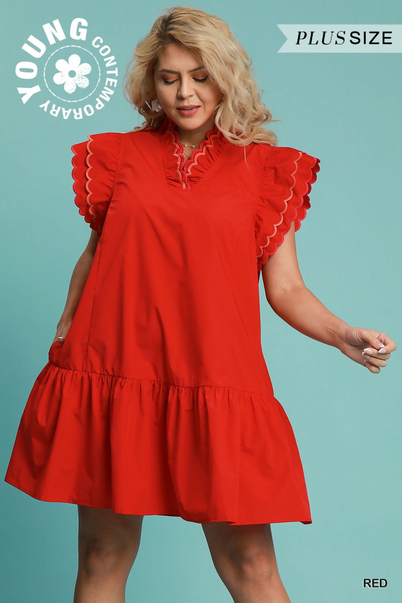 Ruffled Scalloped Sleeved Dress