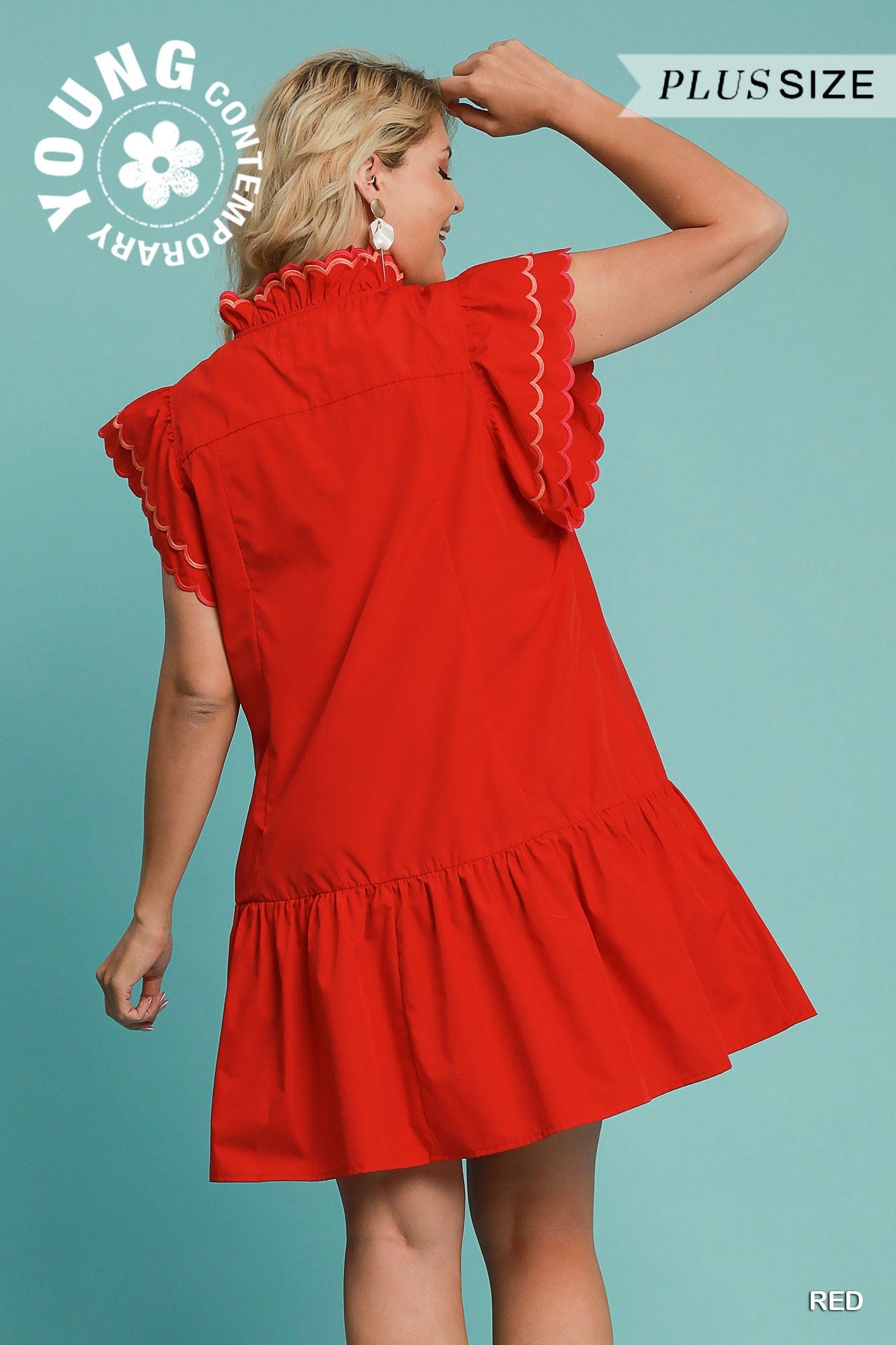 Ruffled Scalloped Sleeved Dress