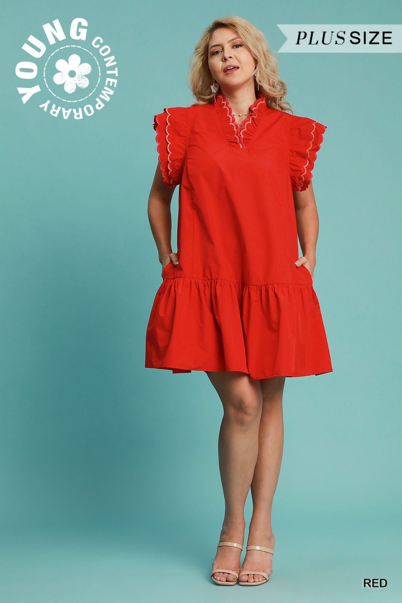 Ruffled Scalloped Sleeved Dress