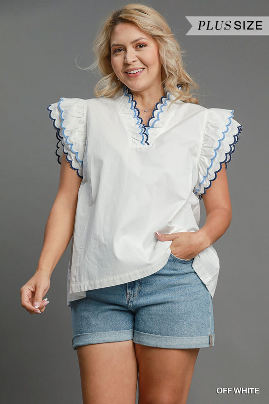 White Scalloped Collar Blouse