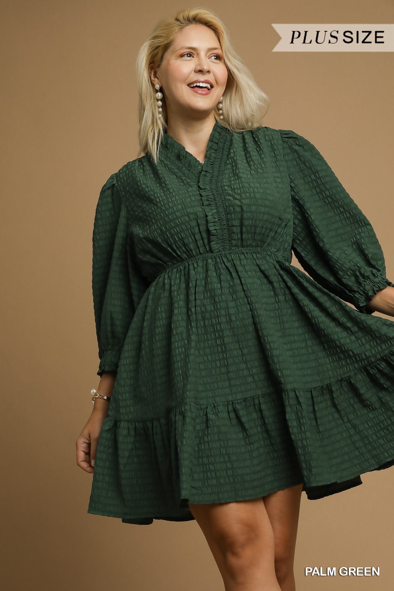Ruffle Trim Textured Babydoll Dress