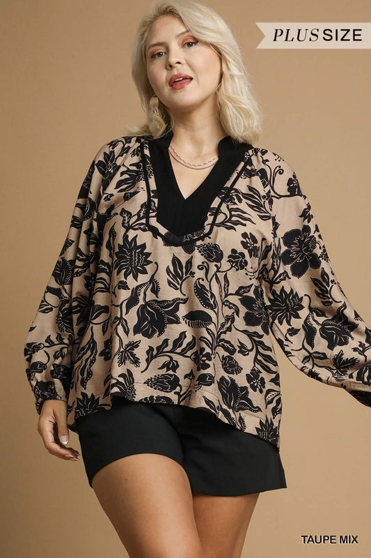 Two Tone Floral Print Top