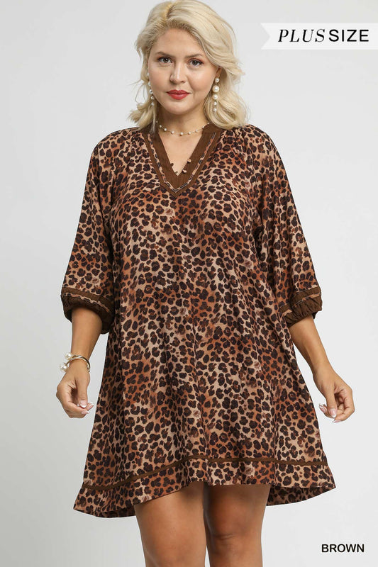 Leopard Print Mini Dress with Contrast Trim