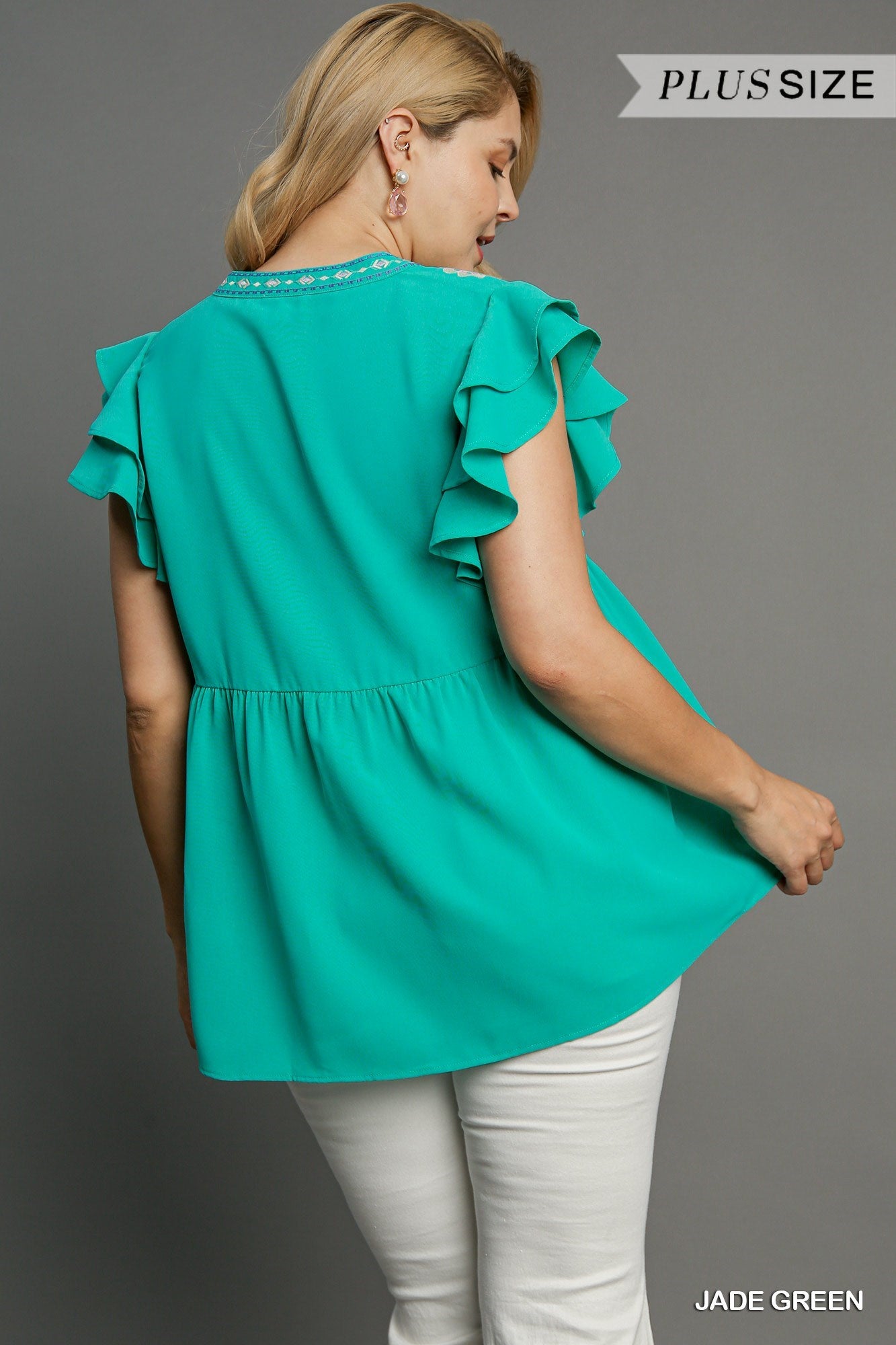 Jade Green / Embroidered Babydoll Top