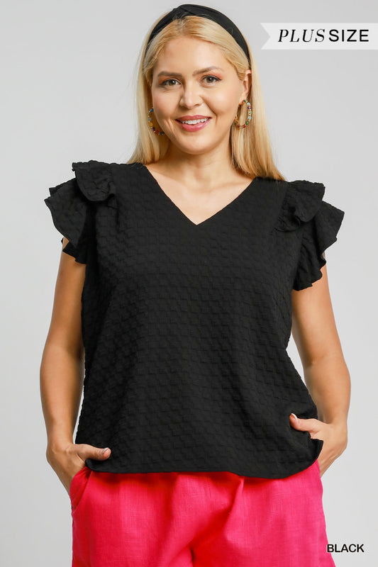 Textured Jacquard V-Neck top
