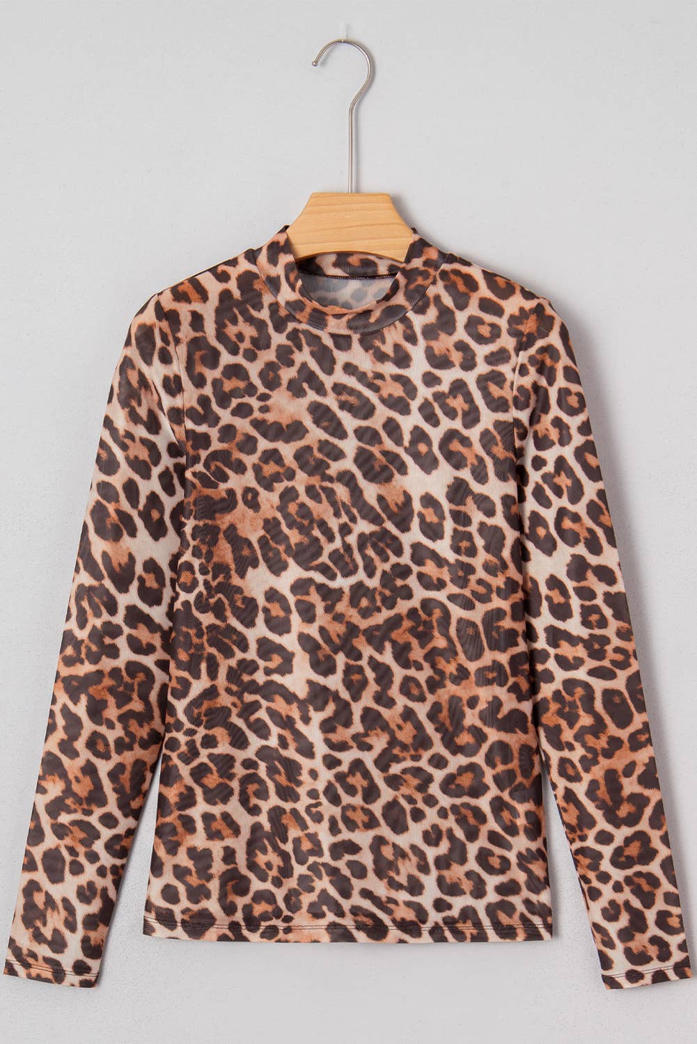 Leopard Mock Neck Plus Size Mesh Top- S