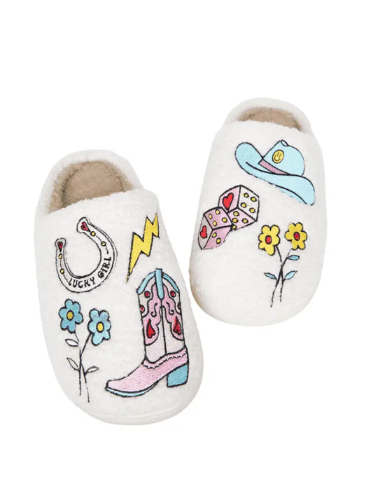 Lucky Cowgirl Icons Cozy Slippers