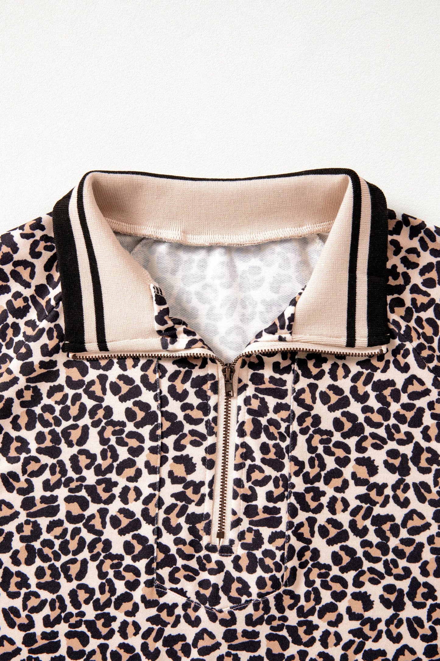 Leopard Half Zip Stripe Mock Neck Top-M