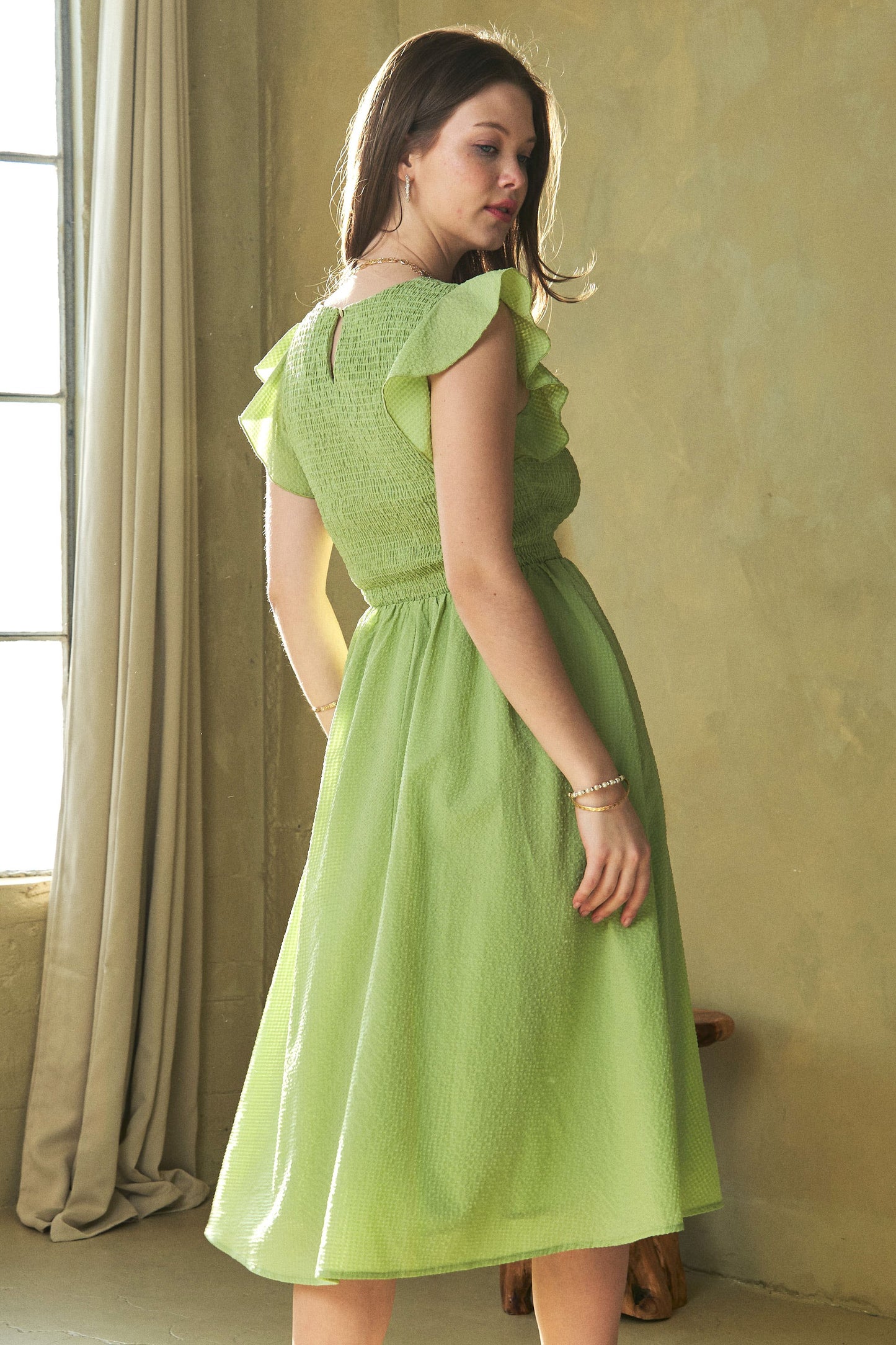 Green Ruffle Cap Sleeve Madi Dress