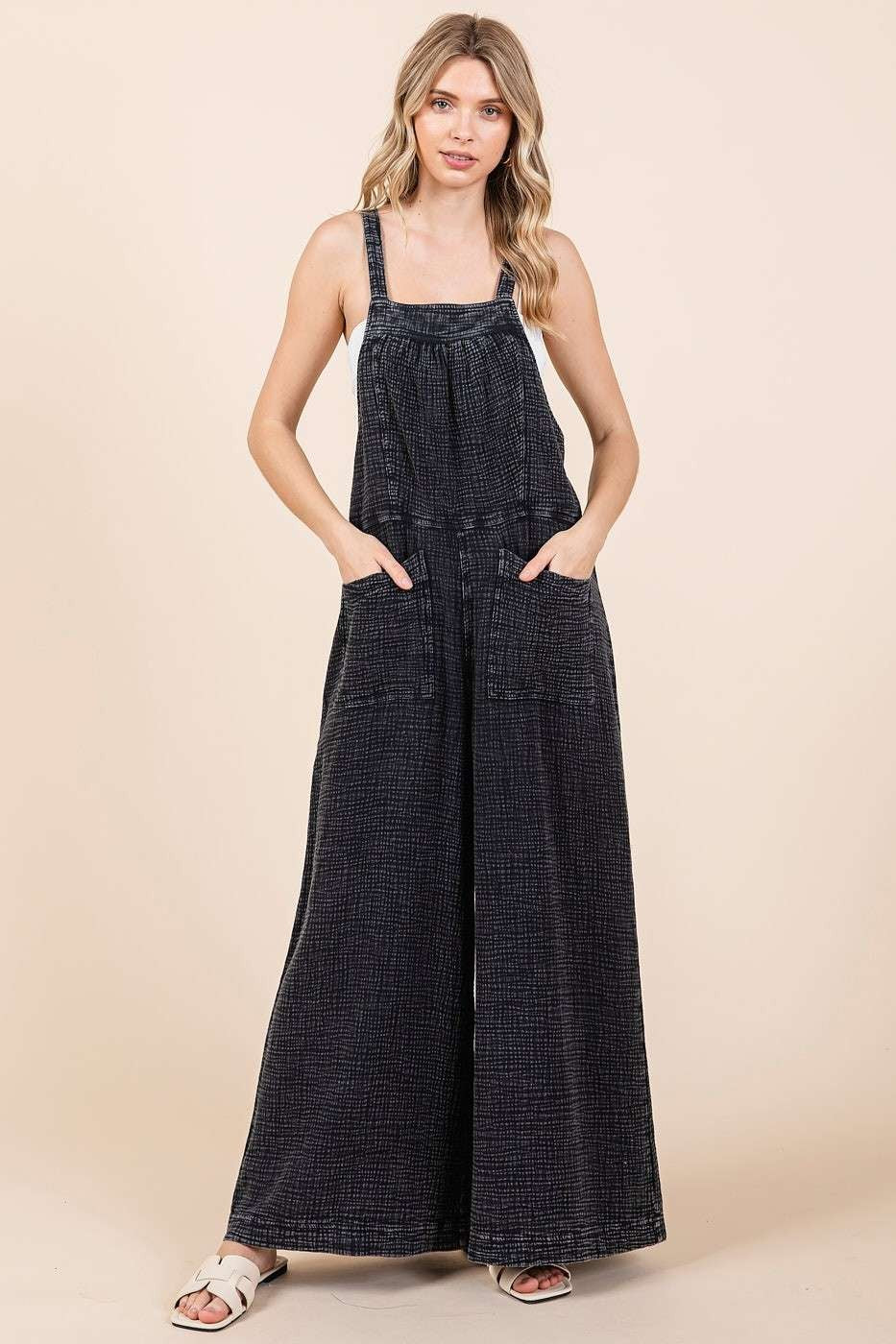 Mineral Washed Wide Leg Jumpsuit