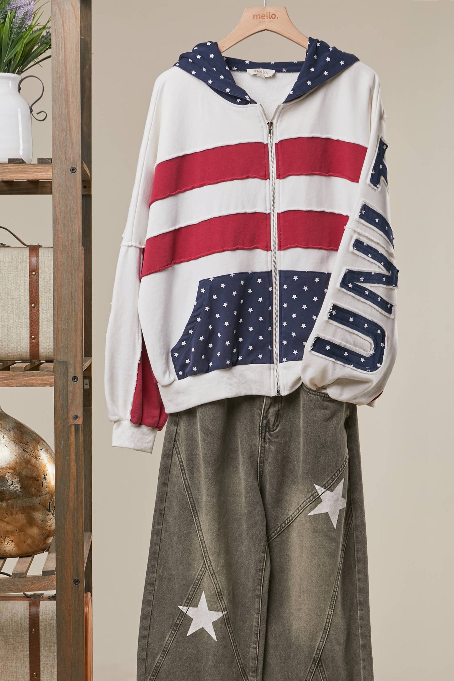 US Patch Oversized Zip Hoodie