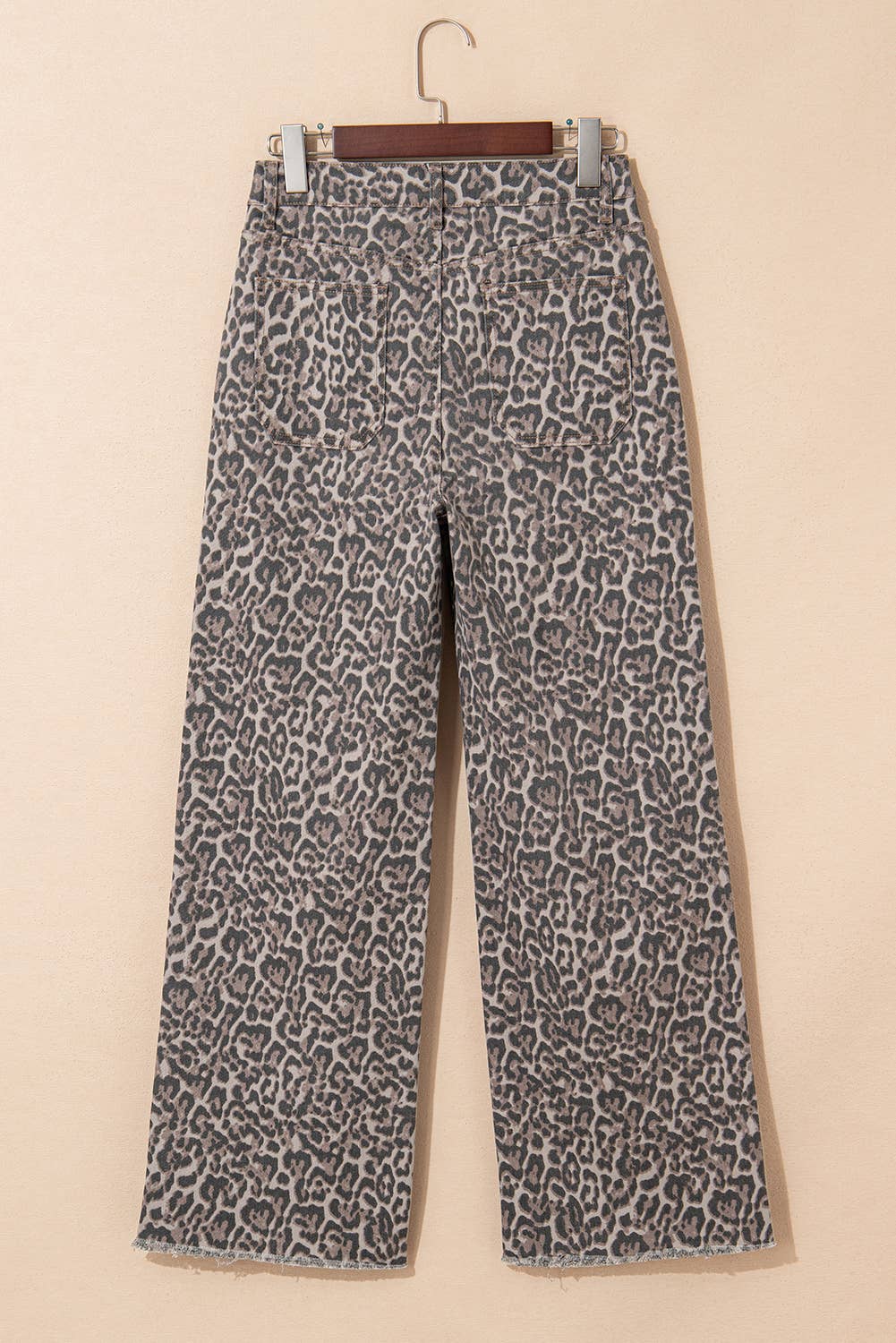 Gray Leopard Frayed Edge Wide Leg High Waist Jeans Size 8